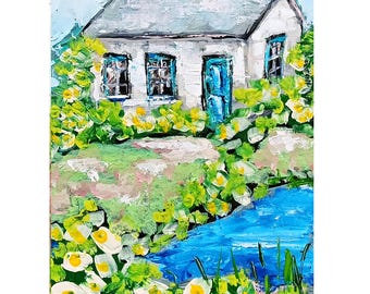 Irish Cottage Painting: Original Impressionist Oil Landscape Art (7x5)