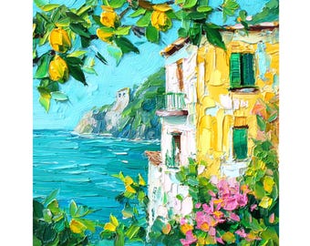 Italy Painting Sorrento Lemon Seascape Art Impasto Oil Painting Impressionist Art by ArtProkopaloSv