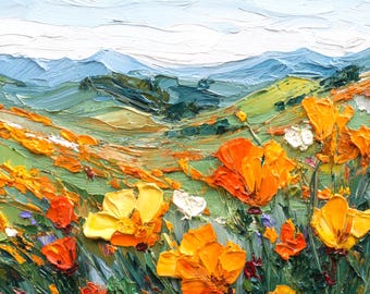 California Poppy Painting Original Art Oil Painting Impasto Small Artwork Impressionist Art by ArtProkopaloSv