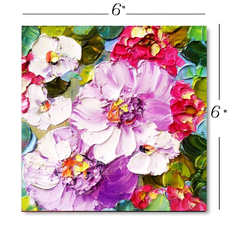 Original Impasto Peony Oil Painting: Floral Wall Art (6x6 In) - Etsy