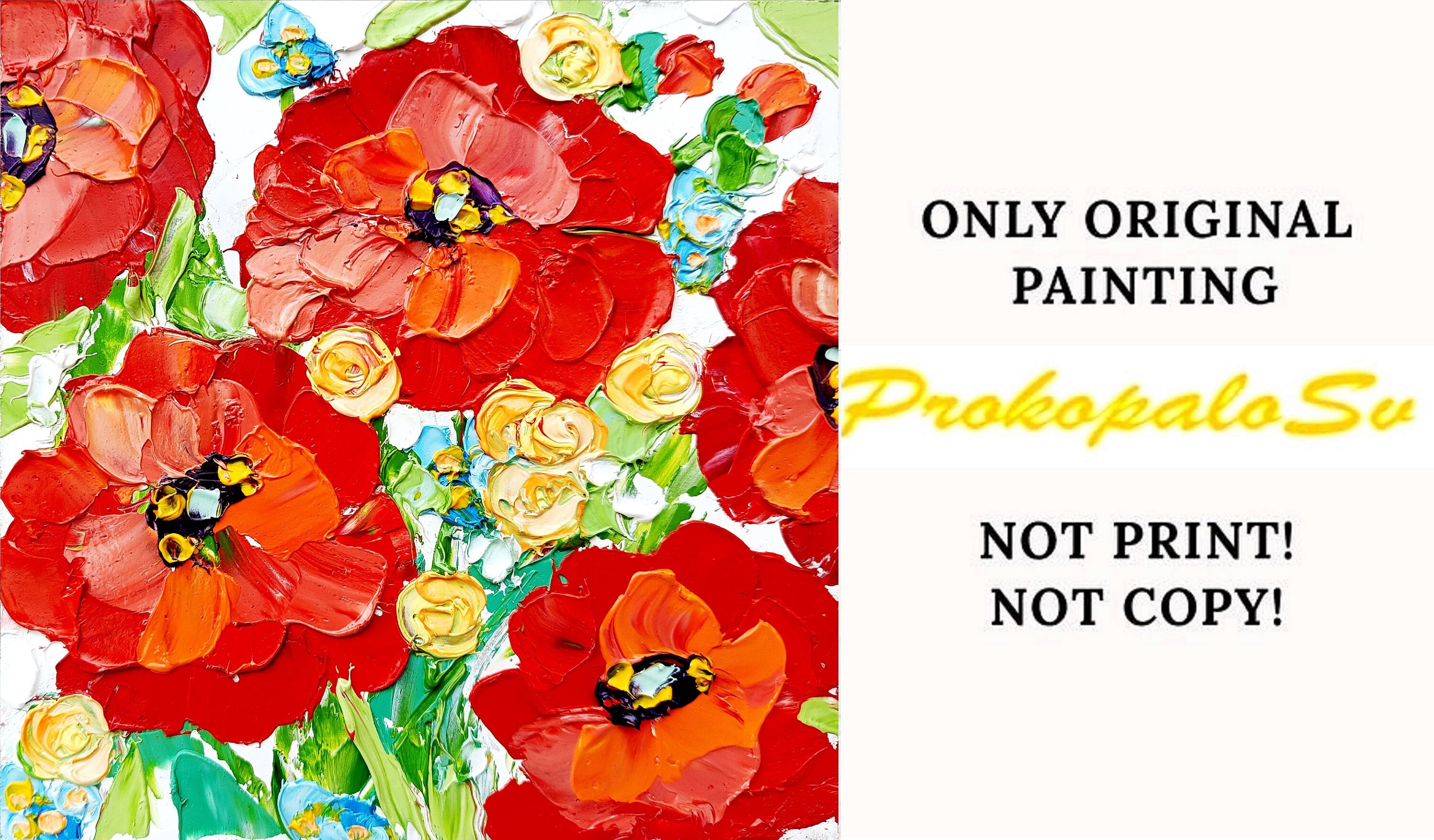 Original Poppy Oil Painting: Red Orange Impasto Floral Art (6x6) - Etsy