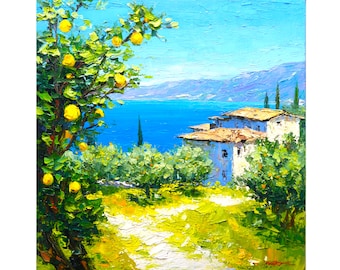 Italy Painting Sorrento Lemon Seascape Art Impasto Oil Painting Impressionist Art by ArtProkopaloSv