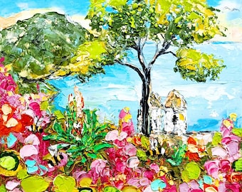 Ravello Italy Painting: Amalfi Coast Floral Impasto Art (8x8)