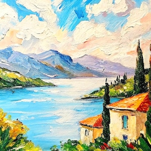 Positano Painting Italy Original Art Amalfi Coast Impasto Oil Painting Mountain Artwork 8 by 8&quot; by ArtProkopaloSv