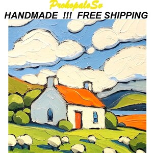 Irish Cottage Painting: Original Sheep Landscape Impasto Oil Painting ...