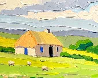 Irish Cottage Painting: Original Ireland Landscape Impasto Oil Artwork