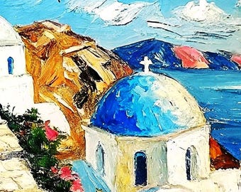 Santorini Painting Original Art Greece Wall Art Santorini Beach Painting by ArtProkopaloSv