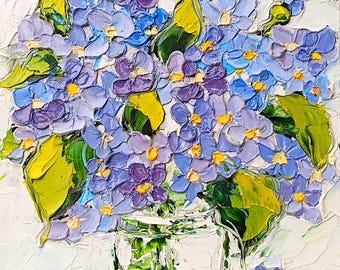 Impasto Violet Flower Oil Painting: Small Floral Art, 6x6