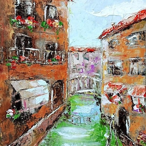 Venice Painting Original Art Italy Impasto Oil Painting Seascape  Coast Impasto by ArtProkopaloSv