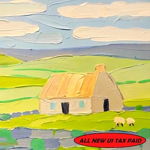Ireland Painting Irish Cottage Original Art Sheeps Painting Landscape Impasto Oil Painting Farm Impressionist Art Gift by ArtProkopaloSv