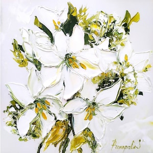 Lily Painting Flower Original Art Original Oil Painting Painting Painting Abstract  Floral Painting  Gift 10 by 10 in by ArtProkopaloSv