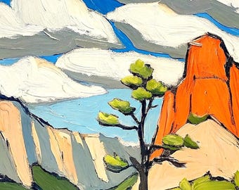 Zion National Park Painting: Original Mountain Landscape Art
