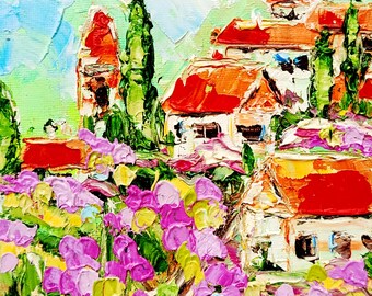 Tuscany Oil Painting: Italian Landscape, Impressionist Impasto Art (6x6)