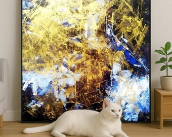 Large Cityscape Oil Painting: Original Abstract Wall Art, 32x32