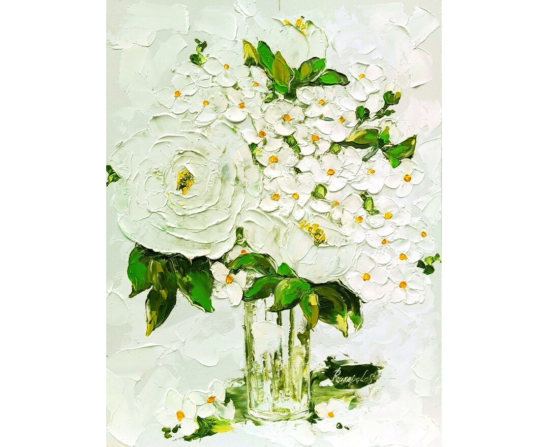 Hydrangea Painting Peony Original Art Impasto Oil Painting Floral Oil ...
