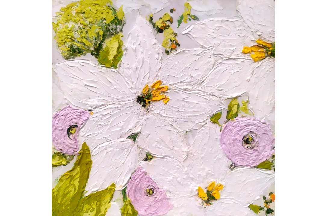 Ranunculus Painting Lily Flowers Original Art 10 X 10 Lily Art Etsy