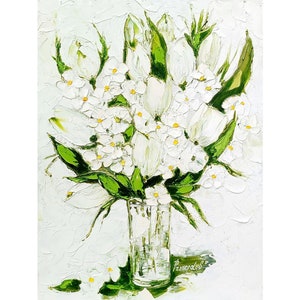 Tulip Painting Floral Original Art Flower Hydrangea oil painting original Impasto Green Flower Painting 16x12 inch
