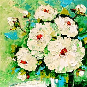 Impasto Peonies Oil Painting: Floral Impressionist Art