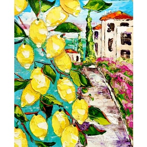 Amalfi Lemon Tree Painting: Coastal Italian Impasto Oil Painting