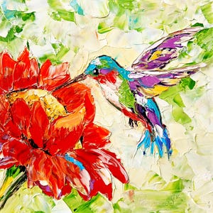 Hummingbird Painting Birds Original Art Christmas Gifts Animal Artwork Hummingbird Impasto Oil Wall Art Personalized Gifts by ArtProkopaloSv