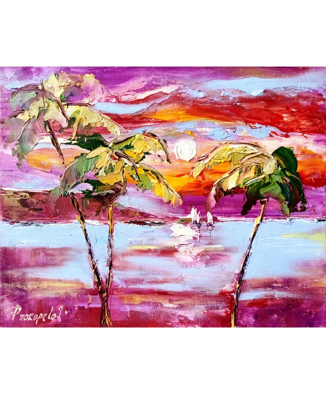 Hawaii Painting Palm Trees Original Art Seascape Impasto Oil Painting ...
