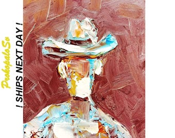 Abstract Man Portrait Oil Painting: Modern Surrealism Art (7x5 in)