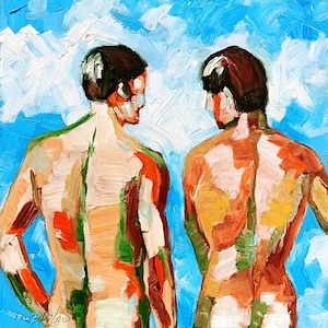 Two Male Bodies Impasto Oil Painting: Gay Friendship Art