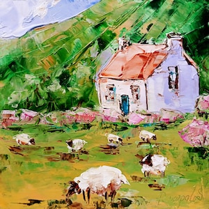 Ireland Painting Sheep Original Art Irish Landscape Oil Painting Farm Small Artwork