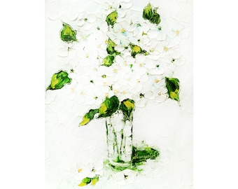 Hydrangea Impasto Painting: Floral Oil Artwork, 14x11