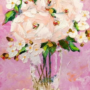 Peonies Painting Floral Original Art Impasto Painting 14x11 Oil White Flowers in by ArtProkopaloSv