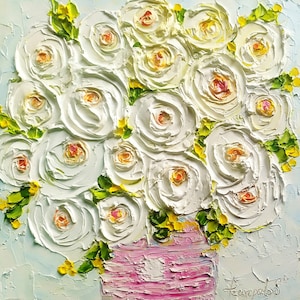 Ranunculus Flowers Painting Original Art Impasto Oil Painting Floral painting Abstract 8 by 8 in by ArtProkopaloSv