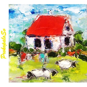 Ireland Painting Sheep Original Art Irish Landscape Oil Painting Farm Small Artwork