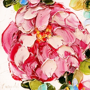 Peony Painting Flower Original Art Impasto Painting Peonies Small Flowers Wall Art by ArtProkopaloSv