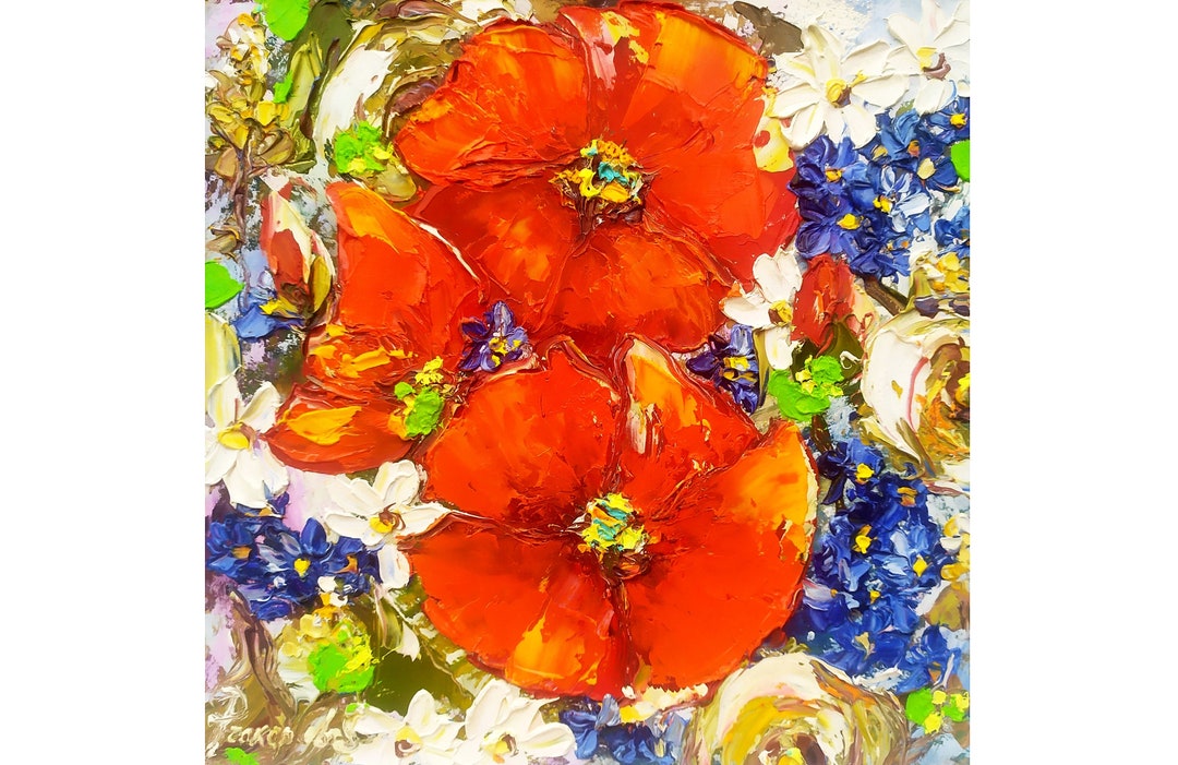 Poppy Painting Daisy Original Art Impasto Oil Painting Small Artwork ...