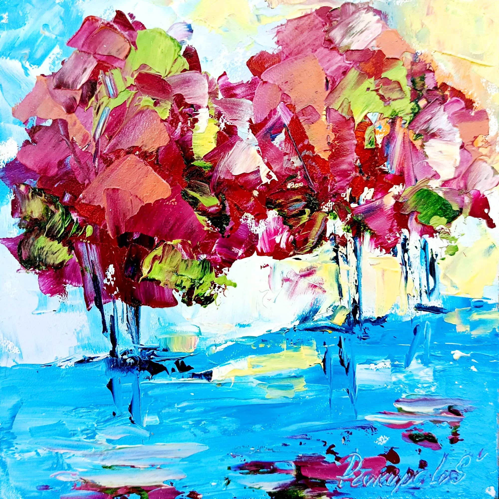油絵 絵画【サクラ】 Sakura Tree Oil Painting: 6x6 Impressionist Cherry Blossom Art - Etsy