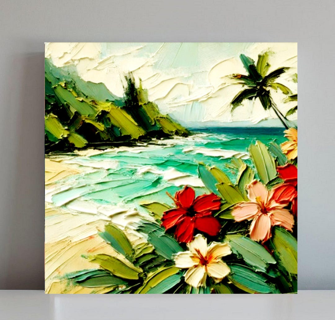Hawaii Seascape Oil Painting: Original Palm Tree Impasto Art - Etsy