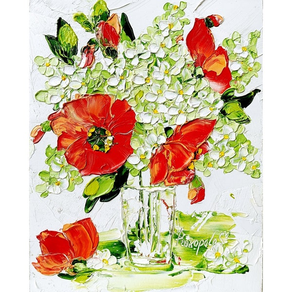Poppy Painting Lilac Original Art Impasto Oil Painting 10x8 Flower painting Floral Small Painting by ArtProkopaloSv
