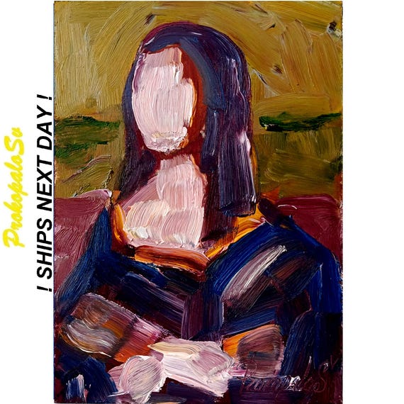 Mona Lisa Art: Abstract Woman Portrait, Modern Surrealism (7x5 Oil Painting)