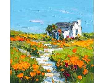 Sunflowers Painting Flower Field Landscape Original Art Floral Artwork ...