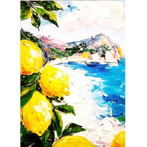Lemon Tree Italian Landscape Painting: Original Impasto Oil Art (7x5)