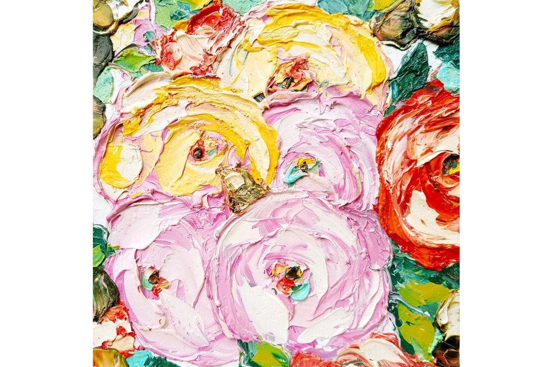 Peony Painting Impasto Original Art Pink Floral Wall Art Flowers Small ...