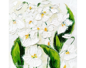 Freesia Painting Flower Original Art 8 x 8 Impasto Oil Painting Blooms Floral Small Flower Freesia Artwork