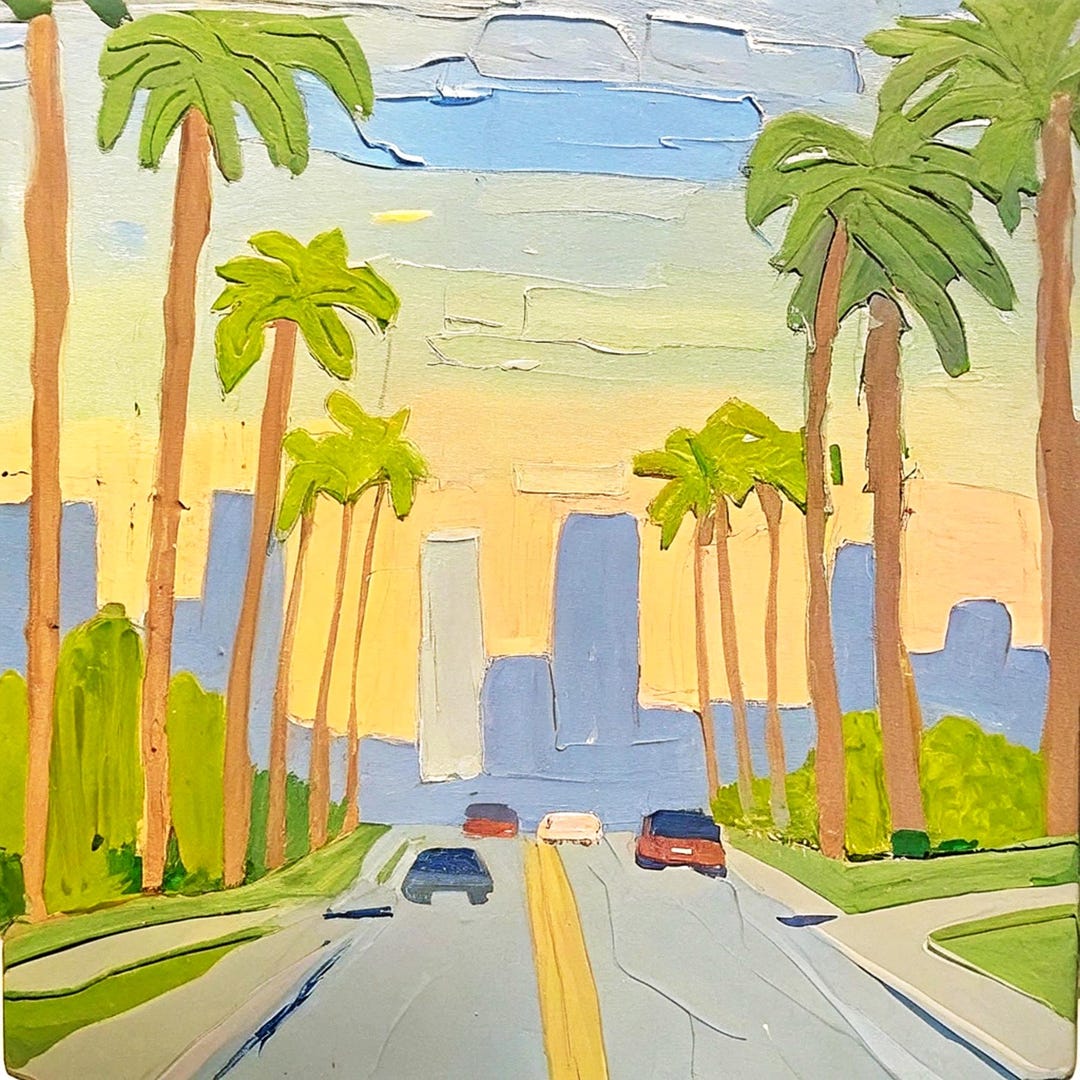 Los Angeles Oil Painting: Sunset Boulevard, Palm Trees, Cityscape Art ...