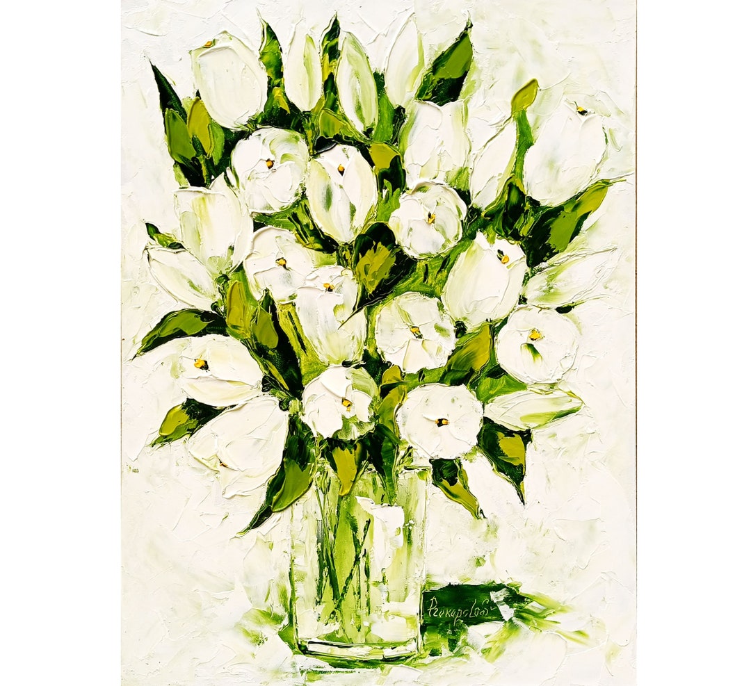 Impasto Tulip Oil Painting: Original Floral Art, 16x12 Inch - Etsy
