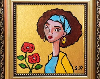 African Queen Oil Painting: Original Framed Portrait, Impasto Art by ArtProkopaloSv