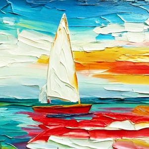 Laguna Beach Painting: Impasto Seascape, Sailboats, California Art