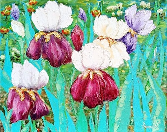 Iris Oil Painting: Floral Impressionist Wall Art, 16x20 Canvas