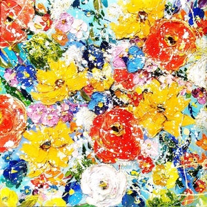 Flower Painting Poppy Original Art boho wall art Impasto Floral Painting Wildflower Meadow Artwork Floral Wall Art oil painting 15 by 15