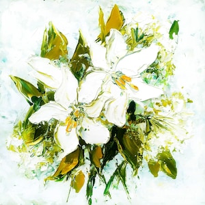 Original Lily Oil Painting: Abstract Floral Impasto Art