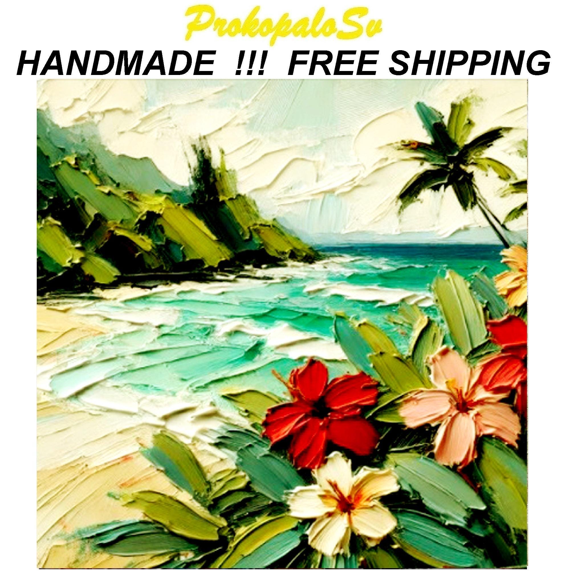 Hawaii Seascape Oil Painting: Original Palm Tree Impasto Art - Etsy